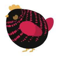 A black and crimson chicken with a bar pattern