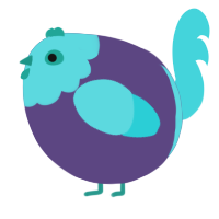 A overcast and aqua chicken with a head pattern
