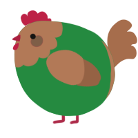 A viridian and brown chicken with a head pattern