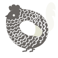 A grey and white chicken with a lace pattern