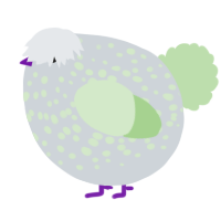 A mist and gluppy chicken with a speckle pattern