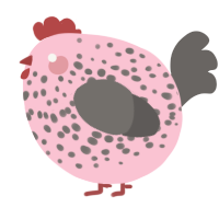 A rose and grey chicken with a speckle pattern
