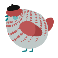 A silver and red chicken with a bar pattern