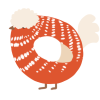 A vermilion and cream chicken with a bar pattern