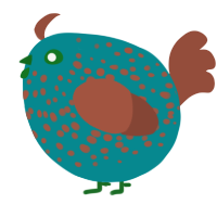 A teal and russet chicken with a speckle pattern