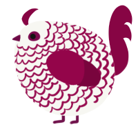 A white and maroon chicken with a lace pattern