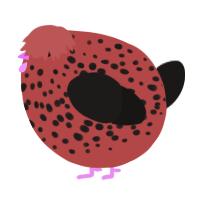 A red and sable chicken with a speckle pattern