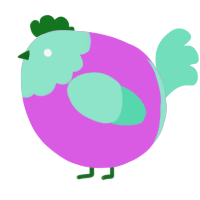 A orchid and mint chicken with a head pattern
