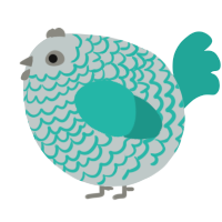 A silver and turquoise chicken with a lace pattern