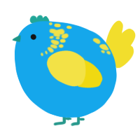 A sky and yellow chicken with a neck-speckle pattern