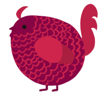 A maroon and crimson chicken with a lace pattern