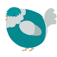 A teal and silver chicken with a head pattern