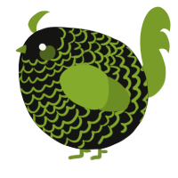 A black and chartreuse chicken with a lace pattern