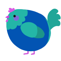 A ultramarine and turquoise chicken with a head pattern