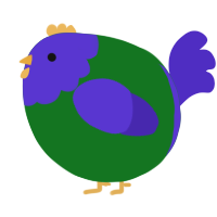 A leaf and indigo chicken with a head pattern