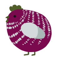A wine and silver chicken with a bar pattern