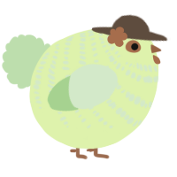 A apple and gluppy chicken with a bar pattern