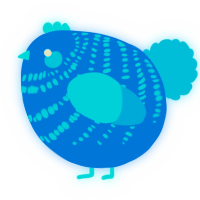 A sapphire and cerulean chicken with a bar pattern