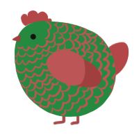 A viridian and red chicken with a lace pattern