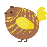 A brown and yellow chicken with a bar pattern