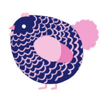 A navy and pink chicken with a lace pattern