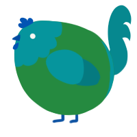 A viridian and teal chicken with a head pattern