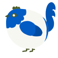A white and ultramarine chicken with a head pattern