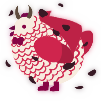 A cream and crimson chicken with a lace pattern