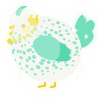 A white and mint chicken with a speckle pattern