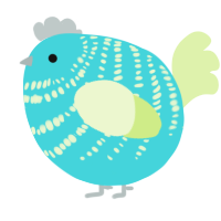 A aqua and apple chicken with a bar pattern