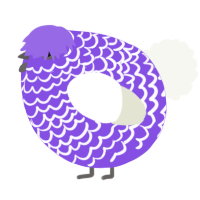 A blurple and white chicken with a lace pattern