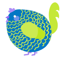 A sapphire and lime chicken with a lace pattern