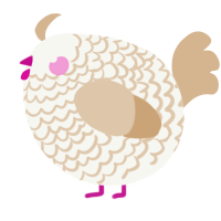 A white and beige chicken with a lace pattern