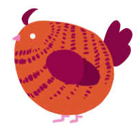 A vermilion and maroon chicken with a bar pattern