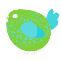 A grass and aqua chicken with a speckle pattern