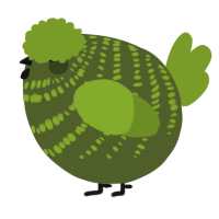 A olive and chartreuse chicken with a bar pattern