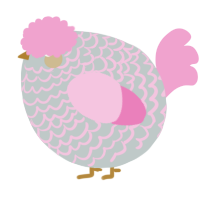 A silver and pink chicken with a lace pattern