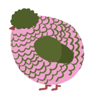 A pink and olive chicken with a lace pattern
