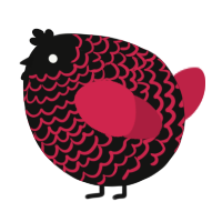 A black and crimson chicken with a lace pattern