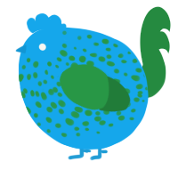 A sky and viridian chicken with a speckle pattern