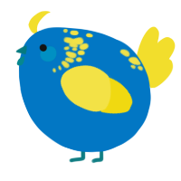 A sapphire and yellow chicken with a neck-speckle pattern