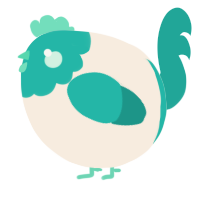 A cream and turquoise chicken with a head pattern
