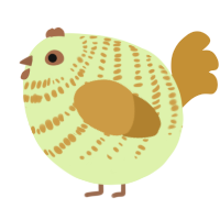 A apple and gold chicken with a bar pattern