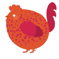 A vermilion and crimson chicken with a speckle pattern
