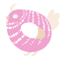A pink and cream chicken with a bar pattern