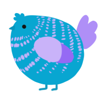 A cerulean and lilac chicken with a bar pattern