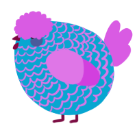 A cerulean and orchid chicken with a lace pattern