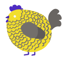 A yellow and grey chicken with a lace pattern