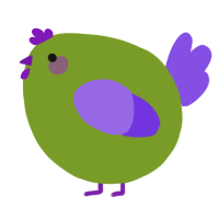 A chartreuse and blurple chicken