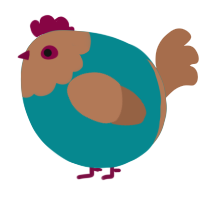 A teal and brown chicken with a head pattern